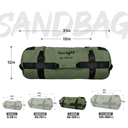 Yes4All Workout Sandbags, Heavy Duty Sandbags for Fitness, Conditioning, MMA & Combat Sports - Army Green - S