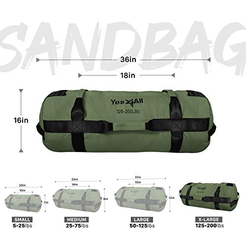 Yes4All Workout Sandbags, Heavy Duty Sandbags for Fitness, Conditioning, MMA & Combat Sports - Army Green - S