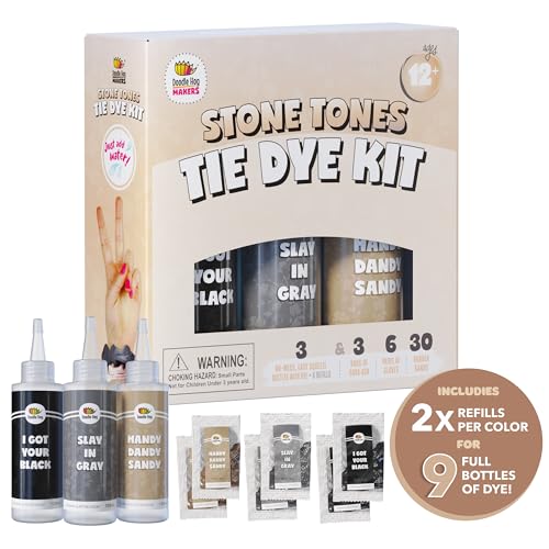 Neutral Black Tie Dye Kit Including Tan & Charcoal Grey Dye - 3 Pack Black Tie Dye Kit with 6 Refills Soda Ash Included Gray Tie Dye Party Supplies - DIY a Trendy Monochromatic Look (Gray Fabric Dye)