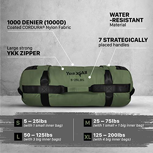 Yes4All Workout Sandbags, Heavy Duty Sandbags for Fitness, Conditioning, MMA & Combat Sports - Army Green - S