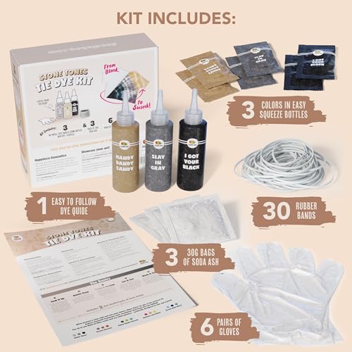Neutral Black Tie Dye Kit Including Tan & Charcoal Grey Dye - 3 Pack Black Tie Dye Kit with 6 Refills Soda Ash Included Gray Tie Dye Party Supplies - DIY a Trendy Monochromatic Look (Gray Fabric Dye)