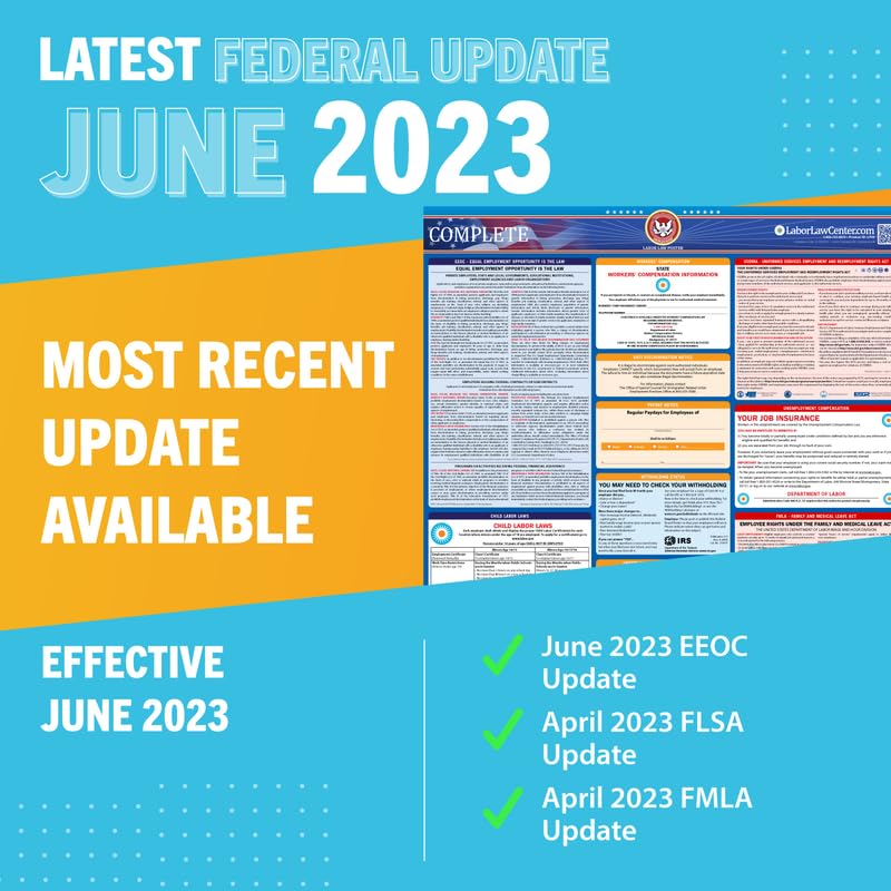 Newest Update for 2023 Virginia State & Federal Labor Law Poster- Includes June EEOC & April FLSA, FMLA, & EPPA Updates- OSHA Workplace Compliant & Required- UV Laminated & Water Proof -(English)