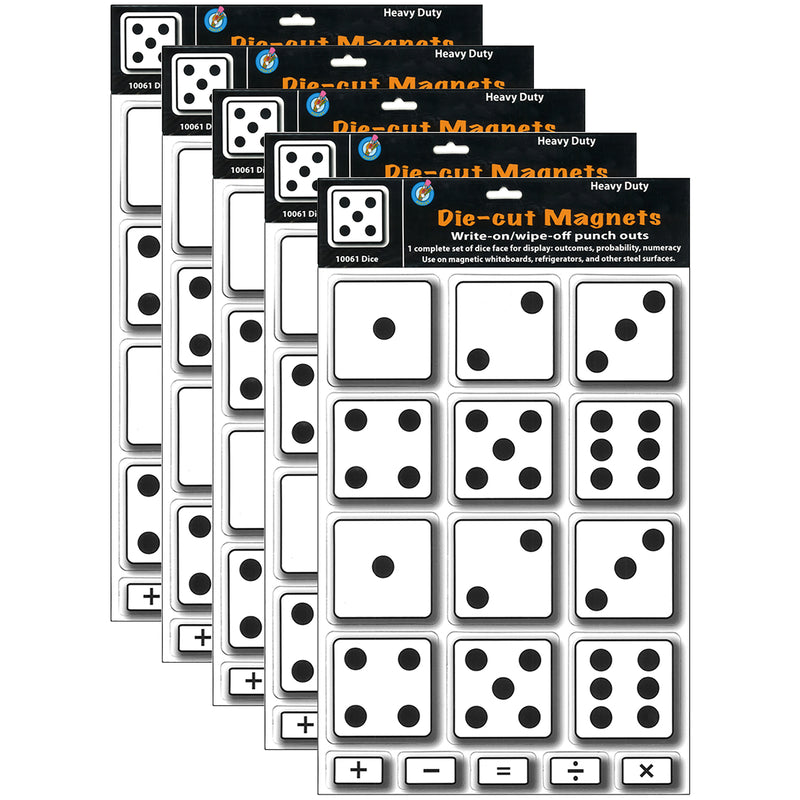 Math Die-Cut Magnets, Dice, 17 Per Pack, 5 Packs