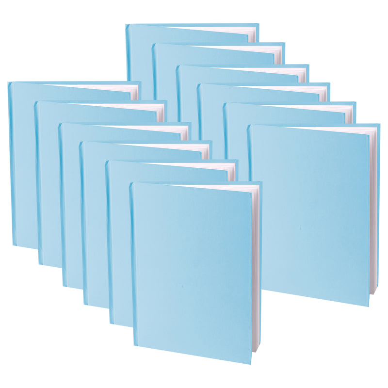 Young Authors Blue Hardcover Blank Book, White Pages, 8"H x 6"W Portrait, 14 Sheets-28 Pages, Pack of 12