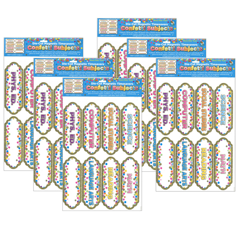 (6 Pk) Magnetic Confetti Classroom Subj