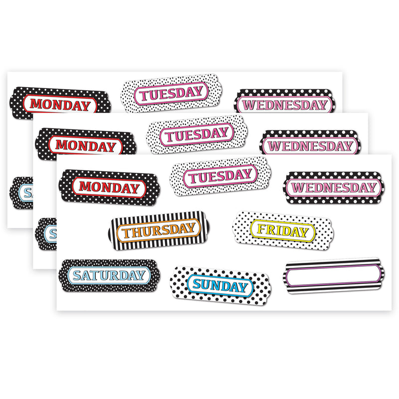 Magnetic Die-Cut Timesavers & Labels, Days of the Week, Black and White Assorted Patterns, 8 Per Pack, 3 Packs