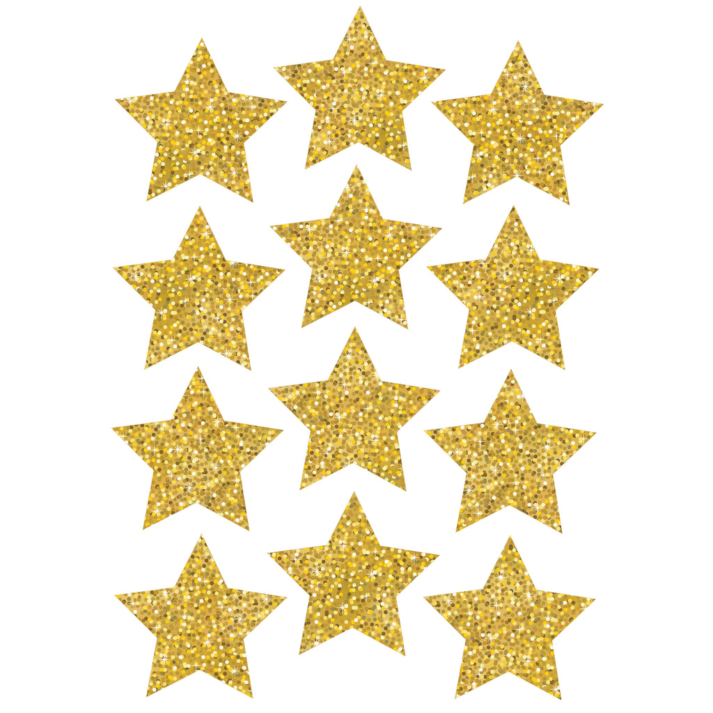 (6 Pk) Die Cut Magnets 3in Gold Sparkle Stars