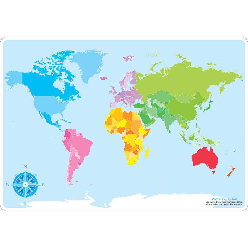 World Map Learning Mat Double Sided Write On Wipe Off