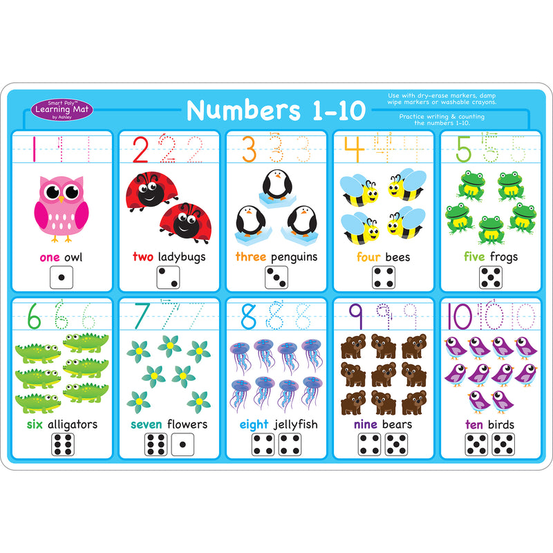 Numbers 1-10 Learning Mat 2 Sided Write On Wipe Off