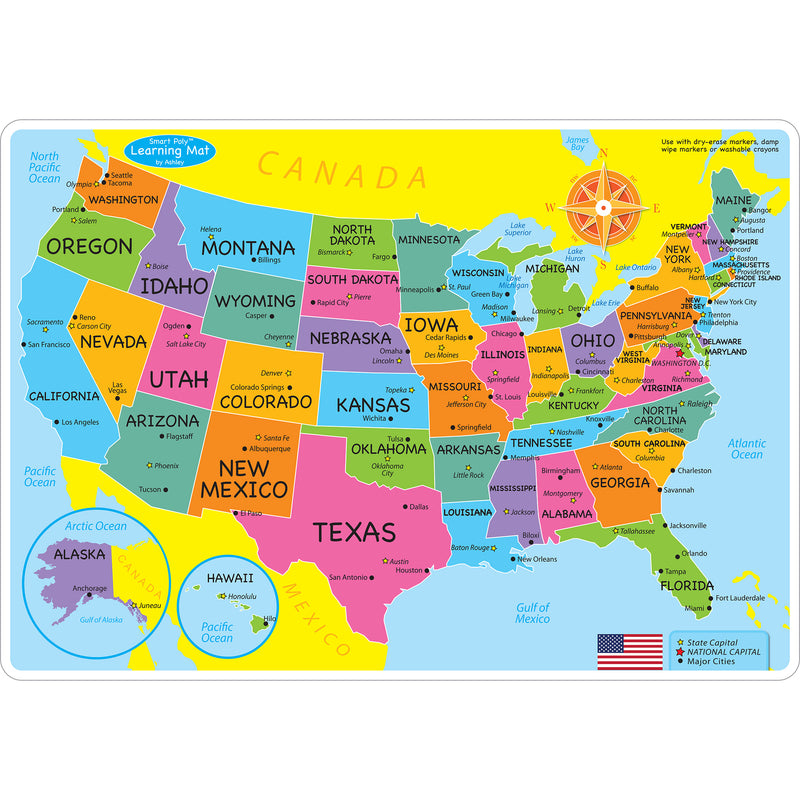 10pk Us Map Learning Mat 2 Sided Write On Wipe Off