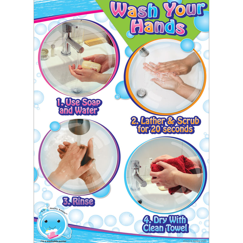 Smart Poly® PosterMat Pals™ Space Savers, 13" x 9-1-2", Wash Your Hands, Pack of 10