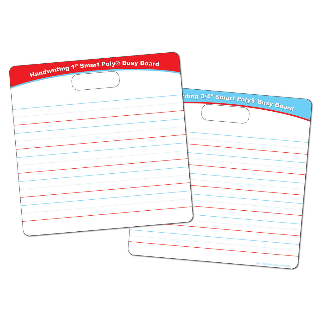 Smart Poly® Educational Activity Busy Board, Dry Erase with Marker, 10-3-4" x 10-3-4", 3-4" and 1" Practice Handwriting Lines