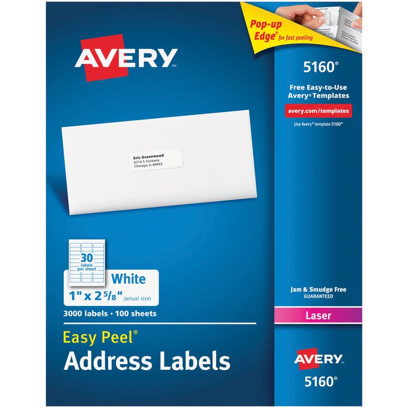 Avery Easy Peel White Address Labels 1x2 5-8 3000ct