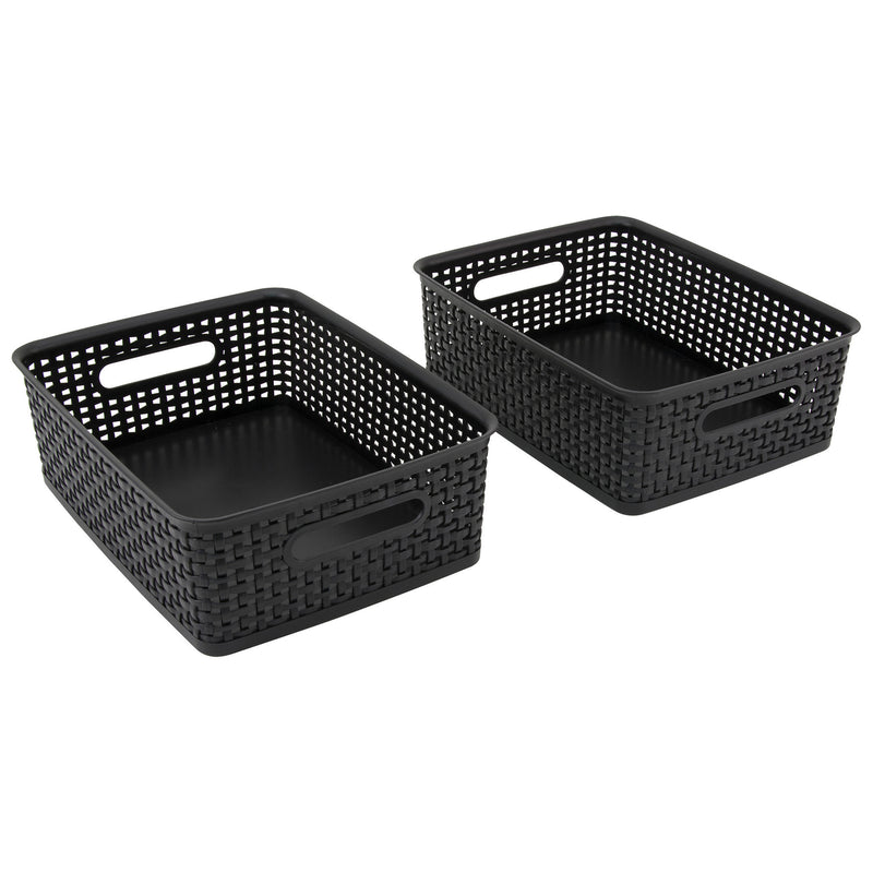 2pk Black Plastic Weave Bins Medium