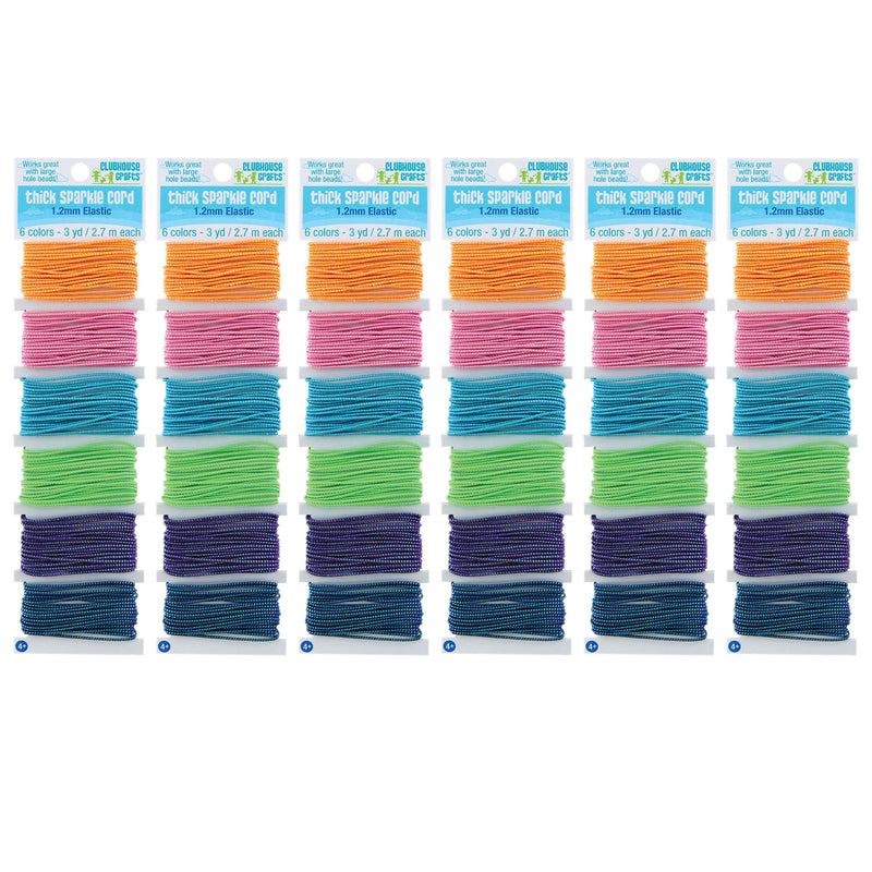 Thick Sparkle Elastic Cord, 6 Colors, 18 Yards Per Pack, 6 Packs