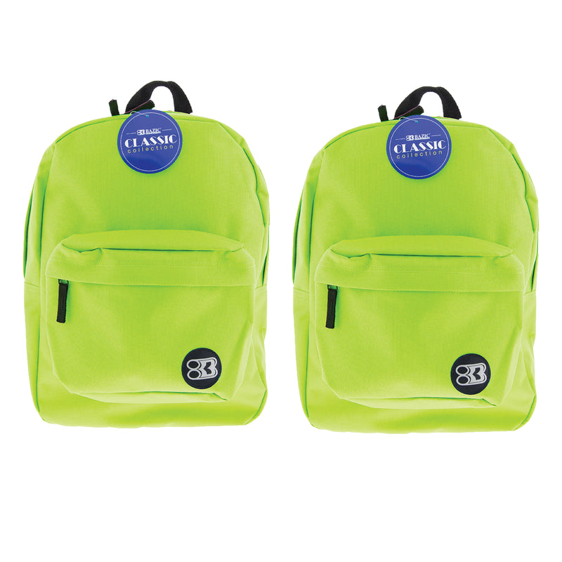 (2 Ea) 17in Lime Green Classic Backpack