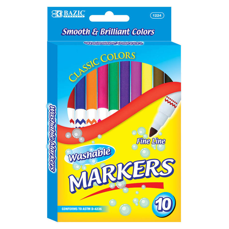 (12 Pk) Washable Markers Super Tip 10 Colrs