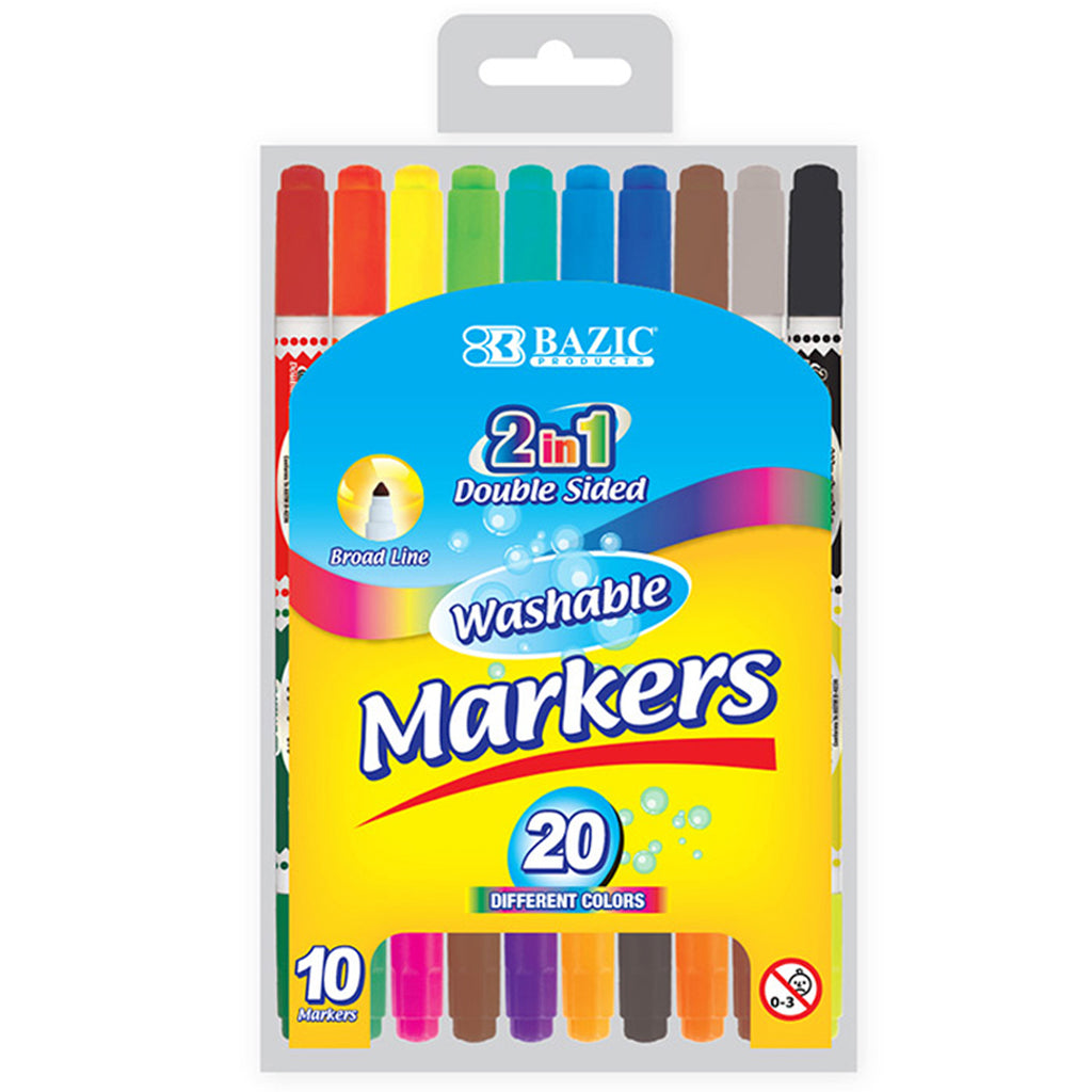 (12 Pk) Washable Markers Double Tip 10 Clrs