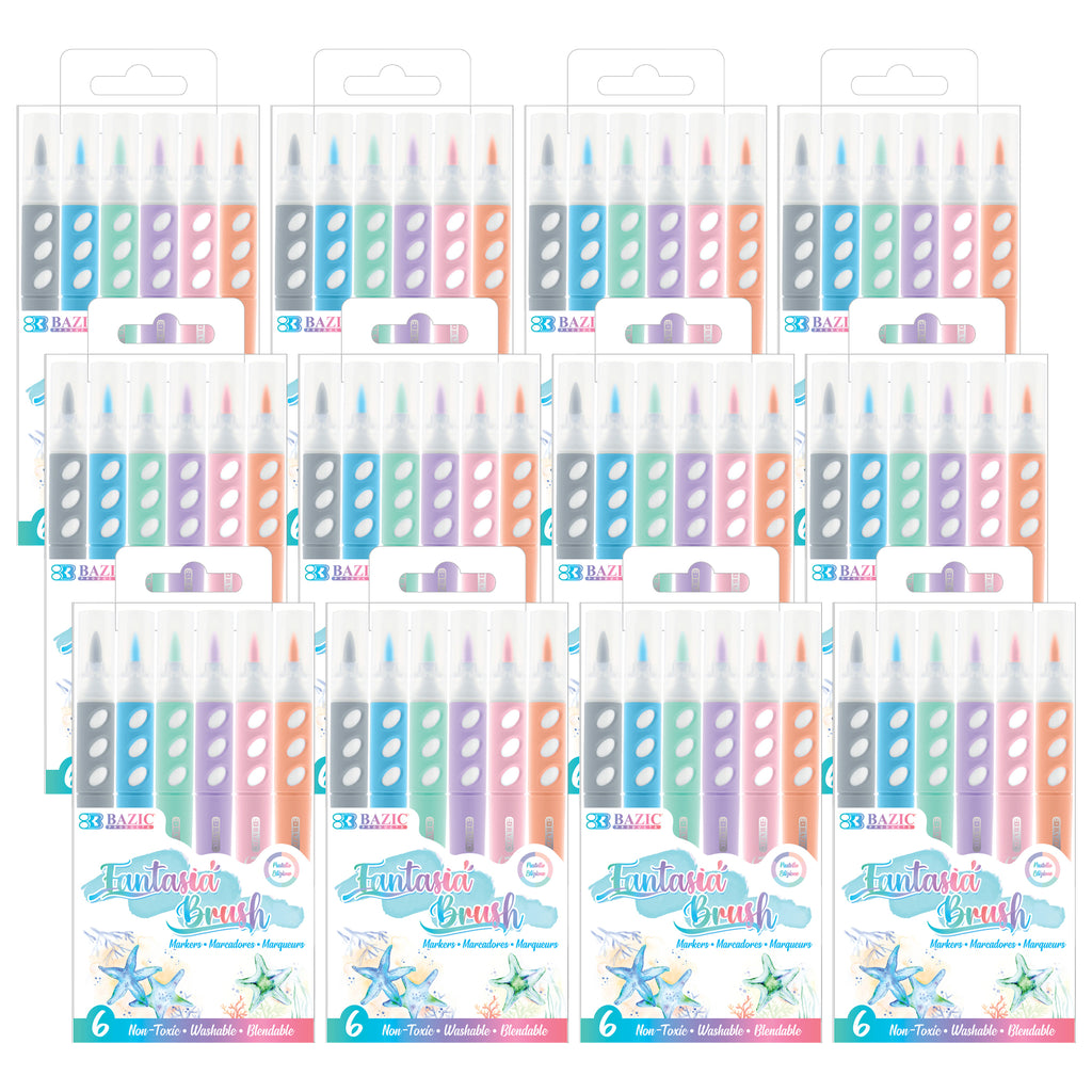 (12 Pk) 6 Pastel Color Brush Marker