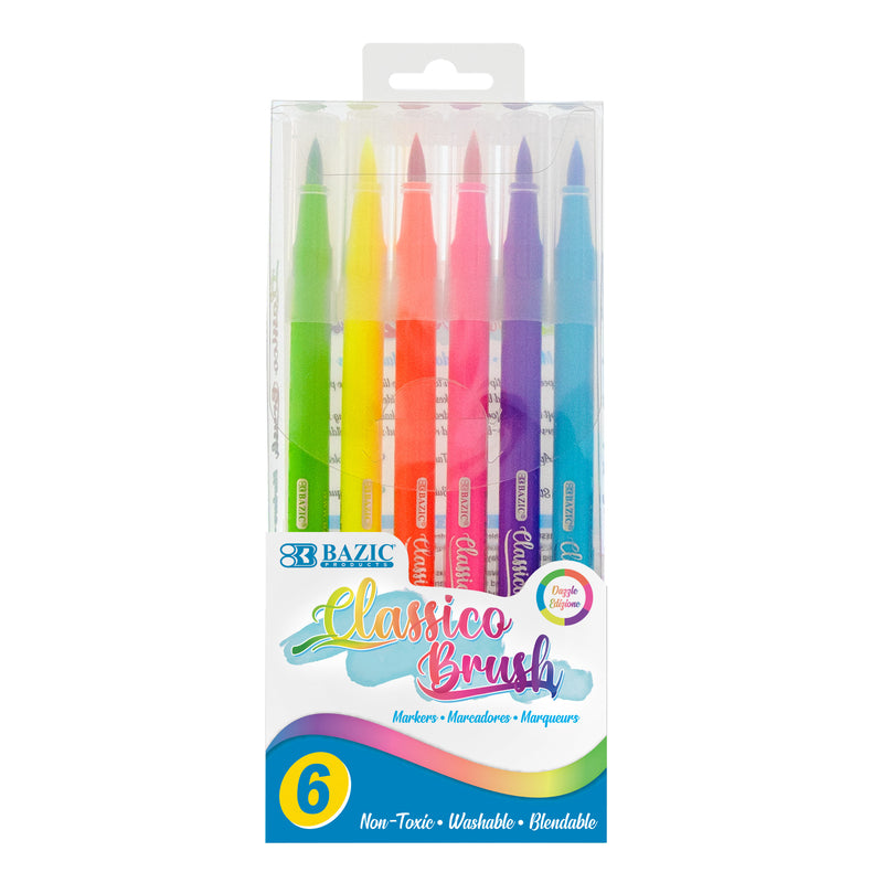 (12 Pk) 6 Fluor Colors Brush Marker