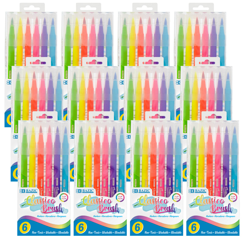 (12 Pk) 6 Fluor Colors Brush Marker