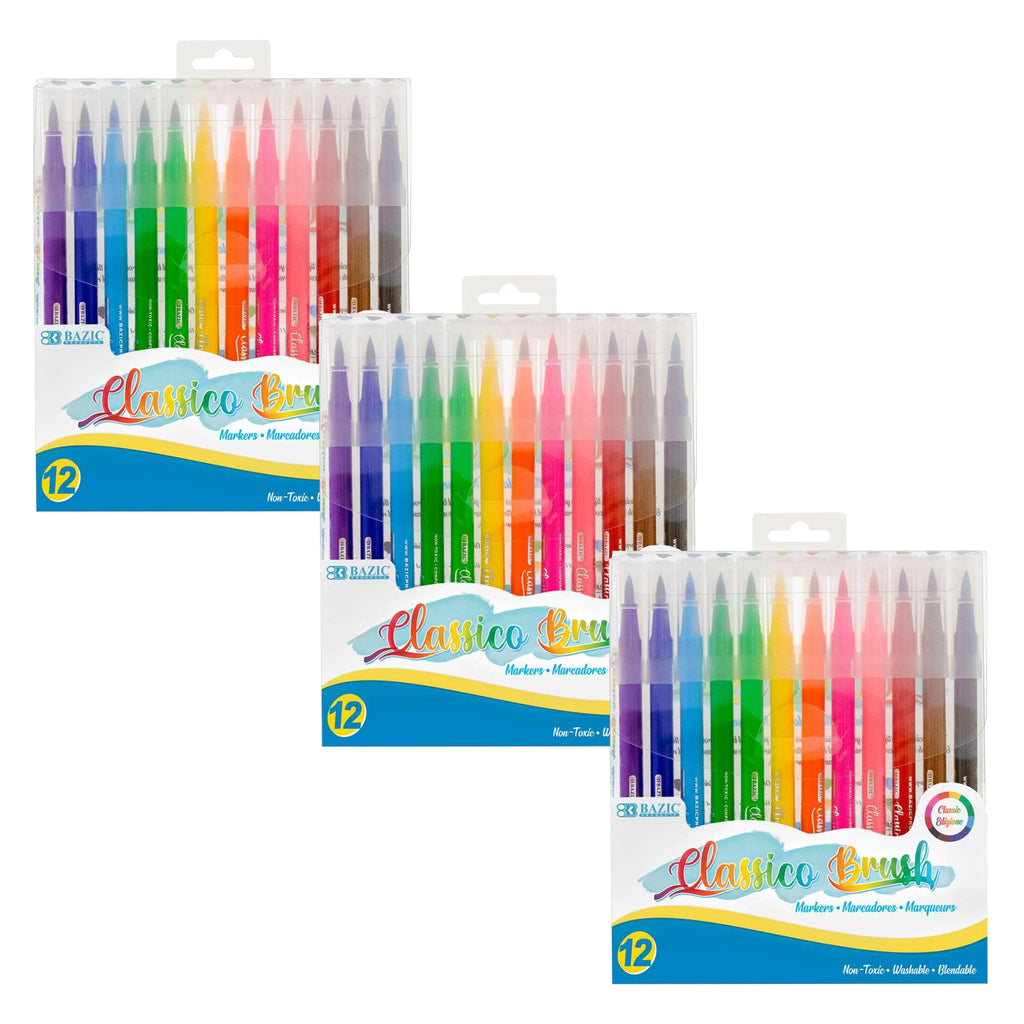 (3 Pk) 12 Colors Brush Markers