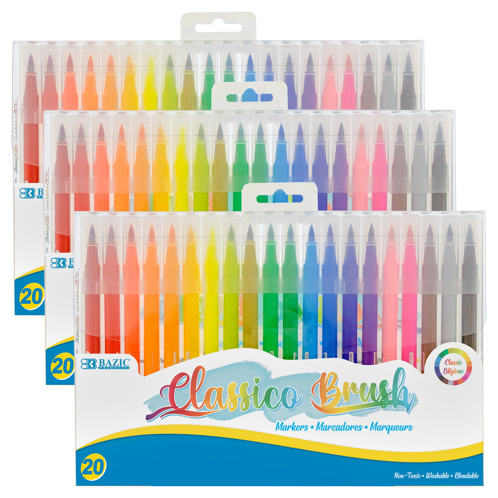 (3 Pk) 20 Colors Brush Markers