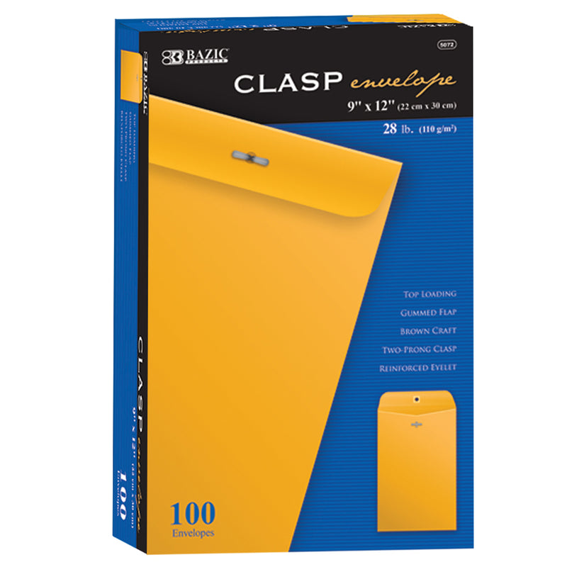 Bazic Clasp Envelopes 9 X 12 100 Pk