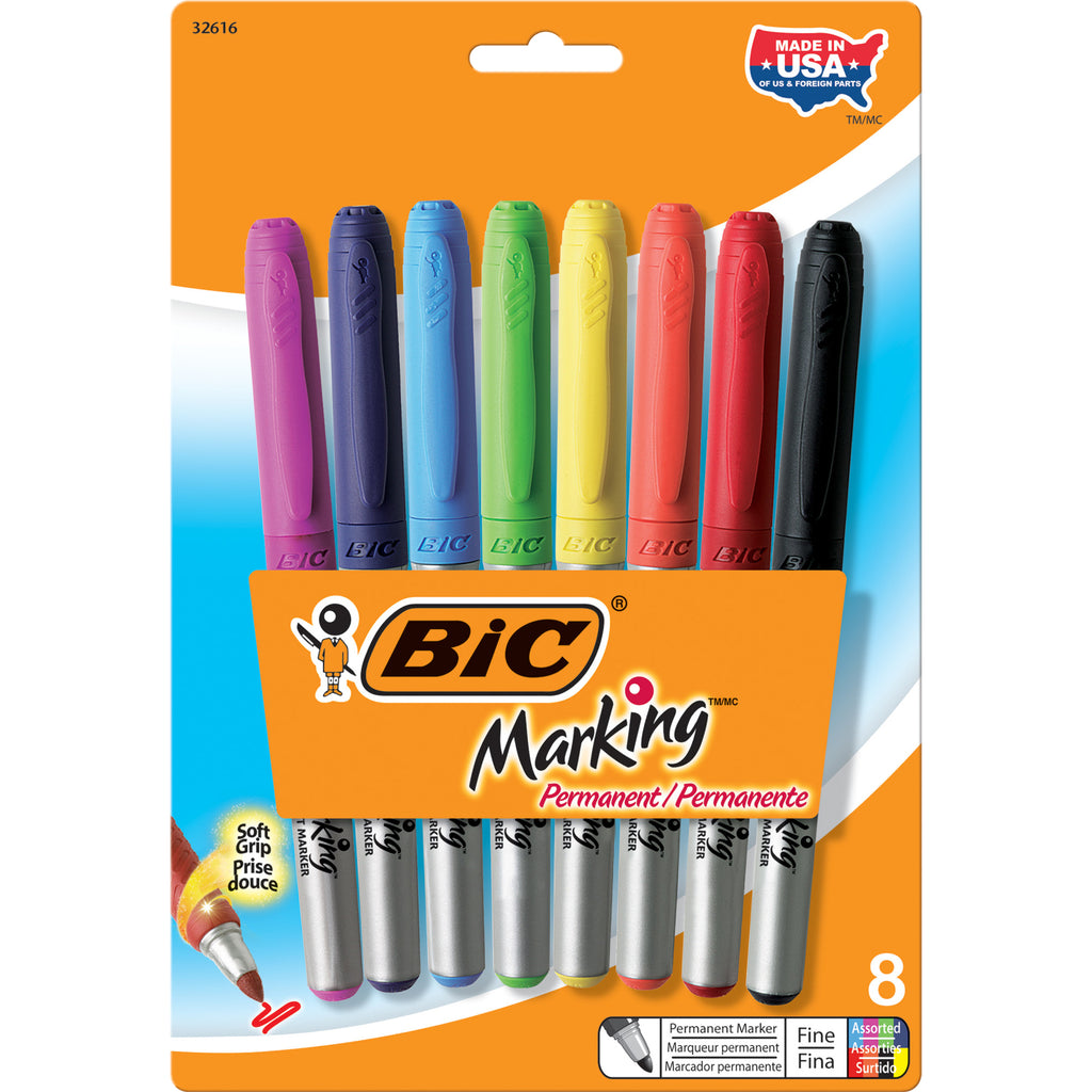 (3 Pk) Bic Mark It Permanent Mrkrs 8ct Per Pk Fine Point Asstd Clrs