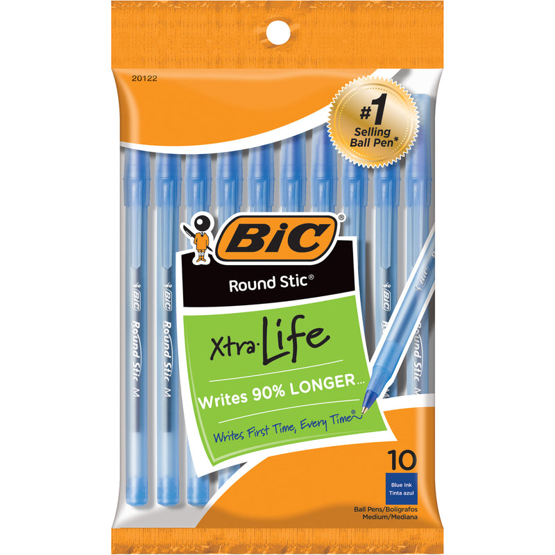 (6 Pk) Bic Round Stic Ballpoint Pens Blue 10 Per Pk