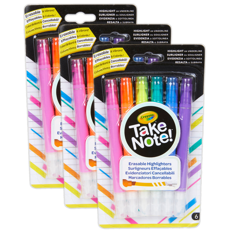(3 Pk) 6ct Take Note Erasable Highlighters