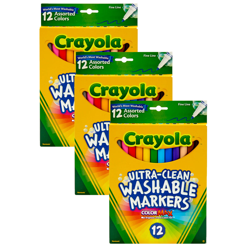(3 Bx) Crayola Washable Markers 12ct Per Bx Asst Clrs Fine Tip