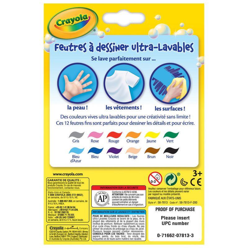 Crayola Washable Markers 12ct Asst Colors Fine Tip