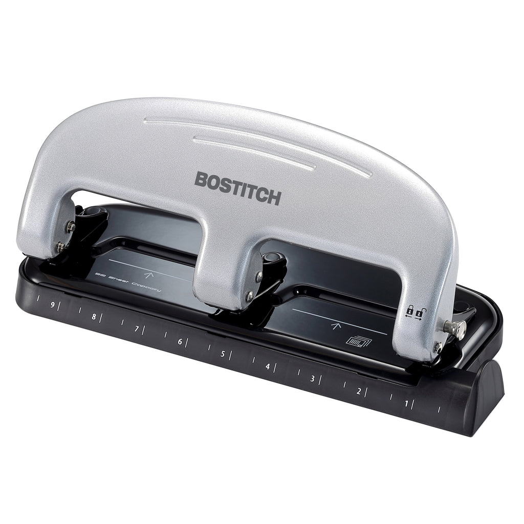 EZ Squeeze™ 3-Hole Punch, 20 Sheets, Silver-Black