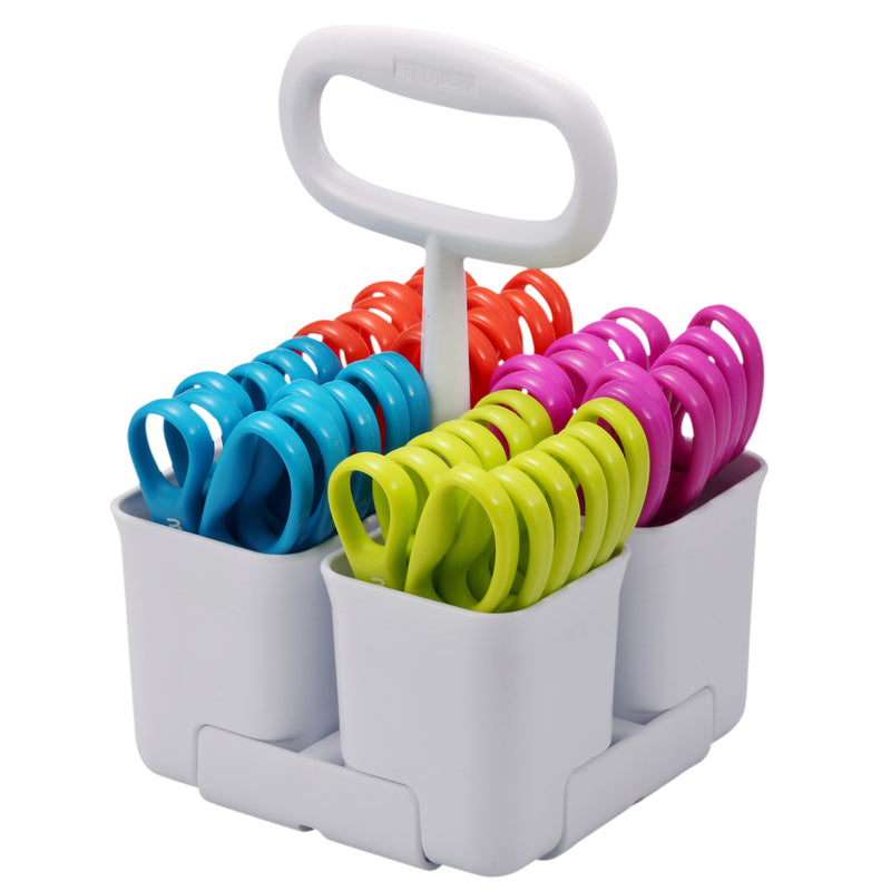 Art & Scissor Caddy with 24 Pack of Pointed Tip Kids Scissors