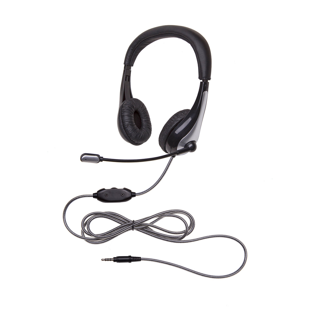 NeoTech 1025MT Mid-Weight, On-Ear Stereo Headset with Gooseneck Microphone, 3.5mm Plug, Black-Silver