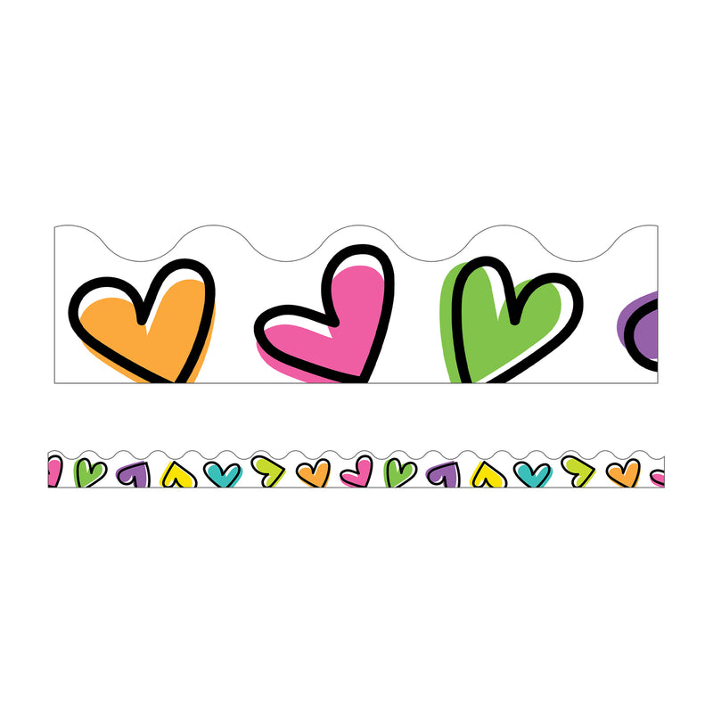 Doodle Hearts Scalloped Borders Kind Vibes
