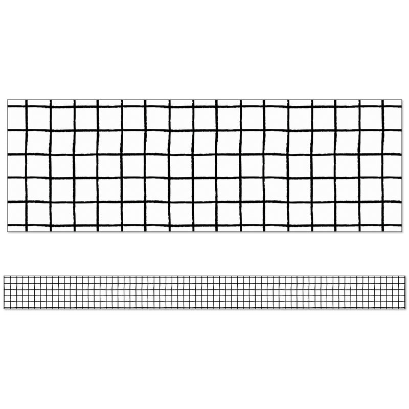 Creatively Inspired Black & White Grid Straight Borders, 36 Feet Per Pack, 6 Packs