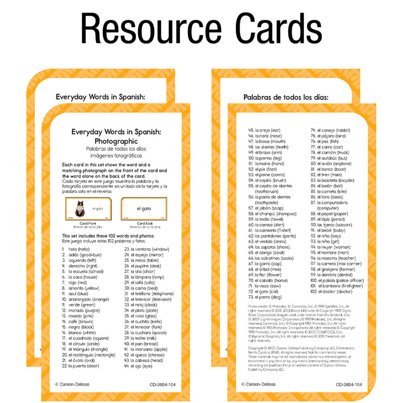 Flash Cards Everyday Words In Spanish Photographic