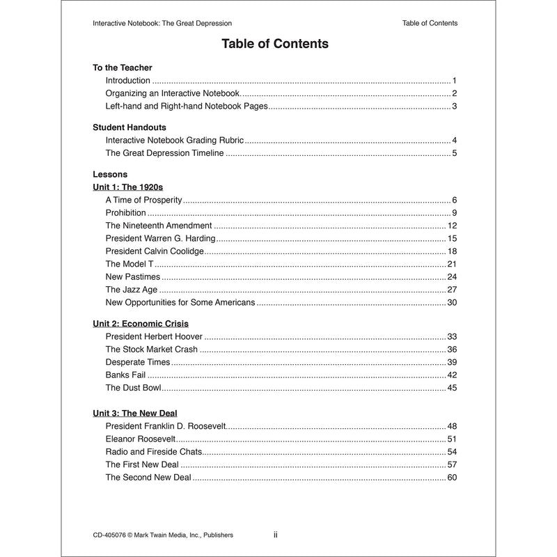 Interactive Notebook: The Great Depression, Grade 5-8