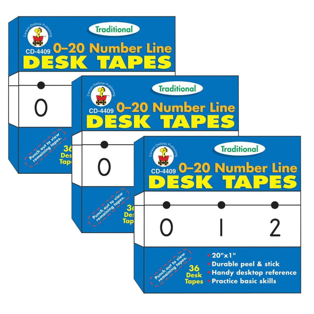 (3 Pk) Desk Tapes Traditional Number Line