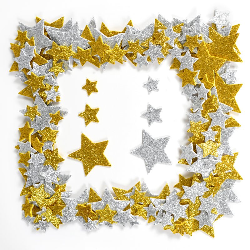 Glitter Foam Stickers - Stars - Silver and Gold