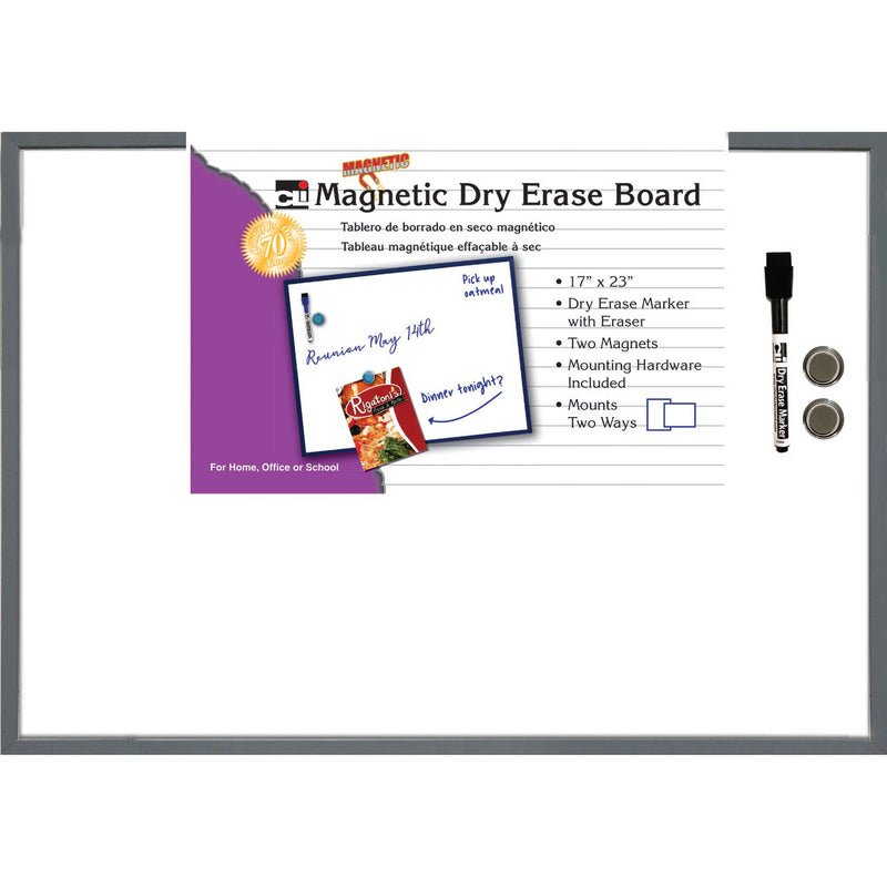 Magnetic Dry Erase Board Grey Frame 17x23 With Eraser And Marker