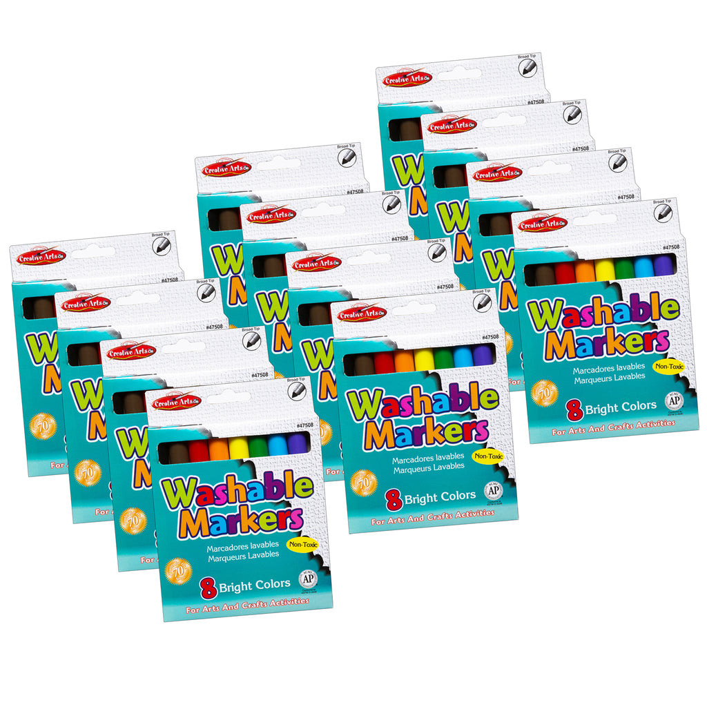 (12 Bx) Markers Washable Broad Tip 8-bx Assorted Colors