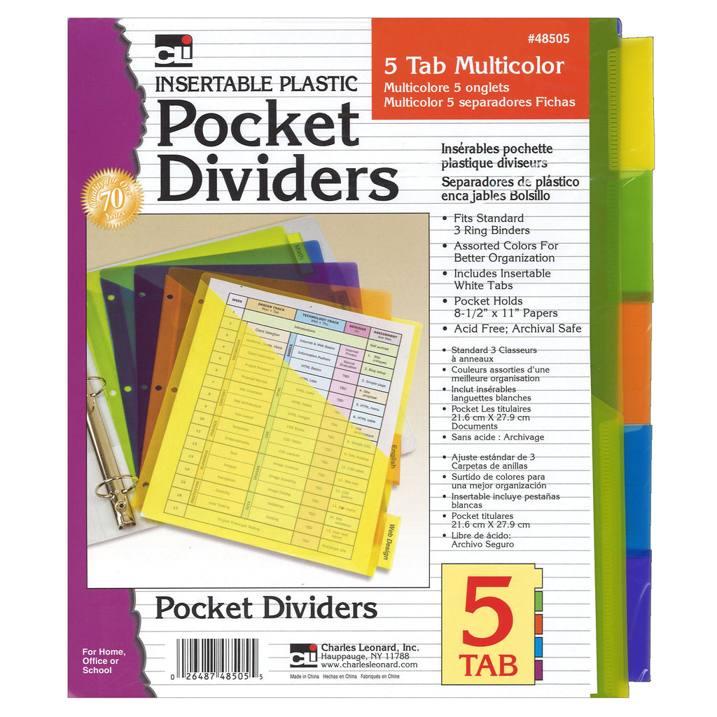 (6 Ea) 5 Tab Index Dividers With Pockets