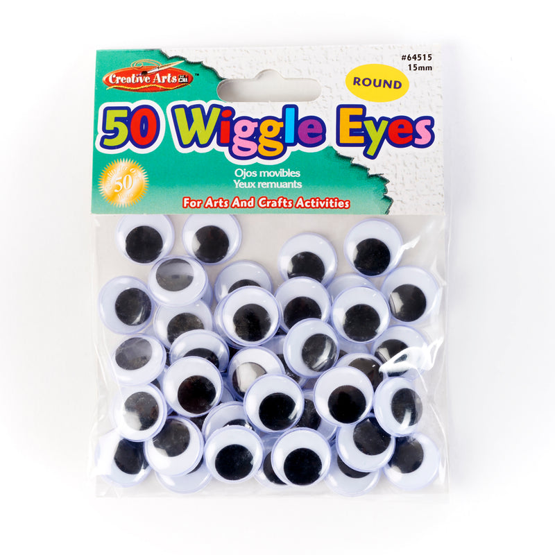 Wiggle Eyes Round 15mm Black 50ct