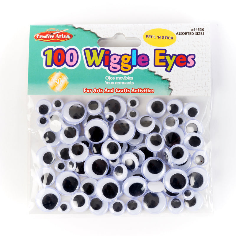 Wiggle Eyes Peel N Stick Black Asst Sizes 100ct
