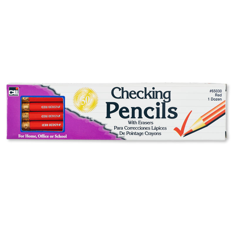 (12 Bx) Pencil Checking Red With Eraser 12 Per Box