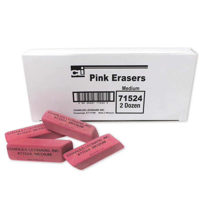 (3 Bx) Pink Economy Wedge Erasers Medium 24 Per Bx