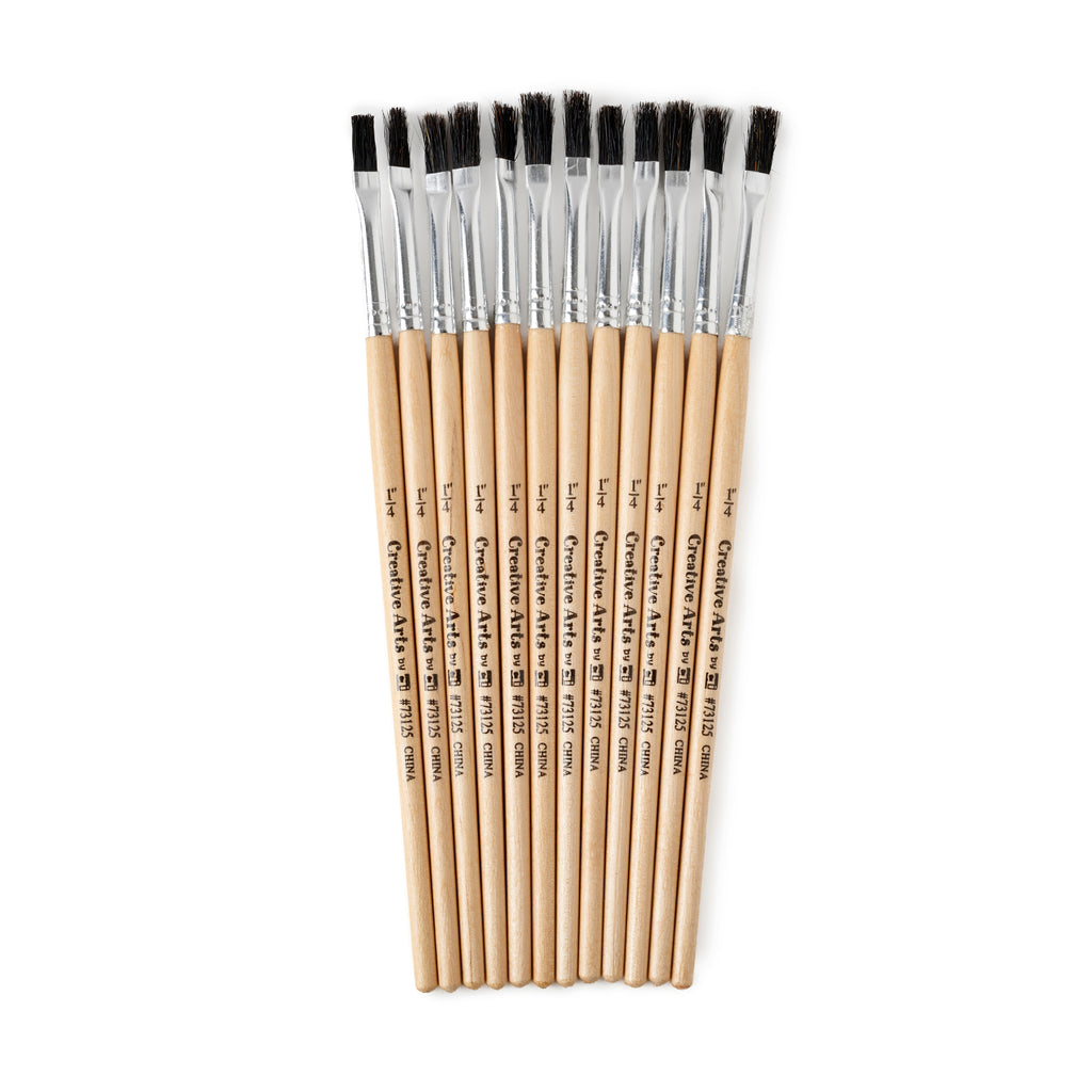 (6 Pk) Brushes Stubby Easel Flat 1-4in Natural Bristle 12 Per Set